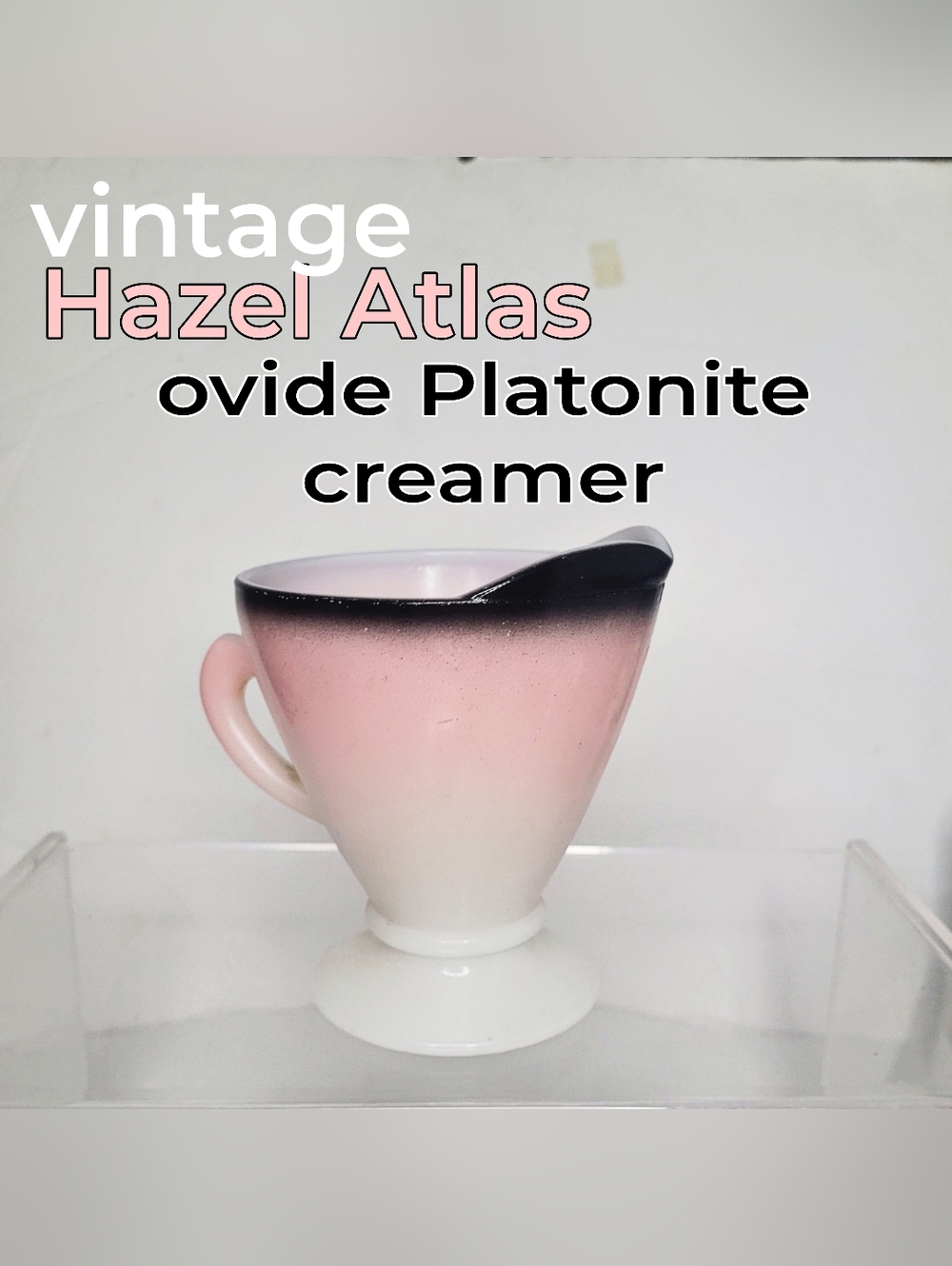 Vintage 1930s Hazel Atlas Ovide Platonite Milk Glass Pink to Black Ombre Creamer